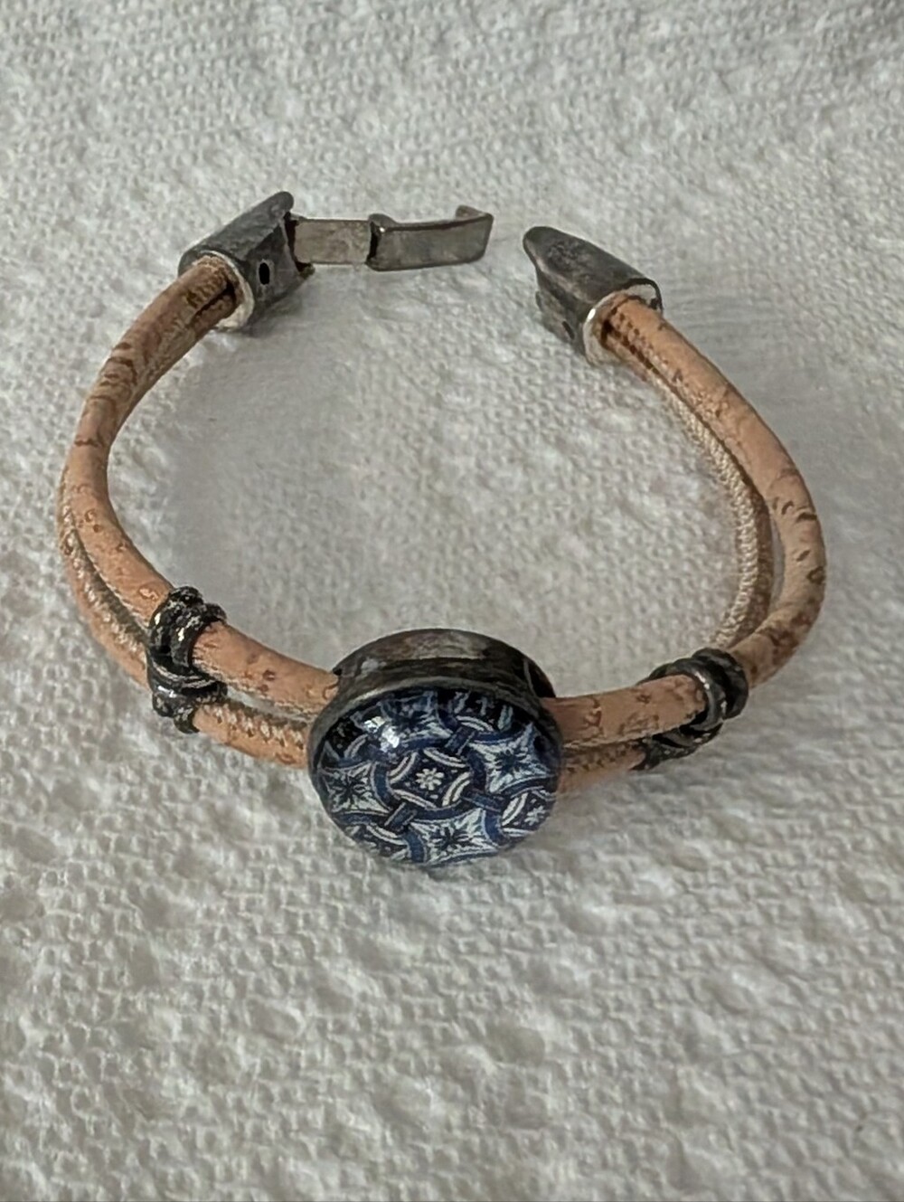 Handcrafted Blue Ceramic Accent Cork Bracelet - Women